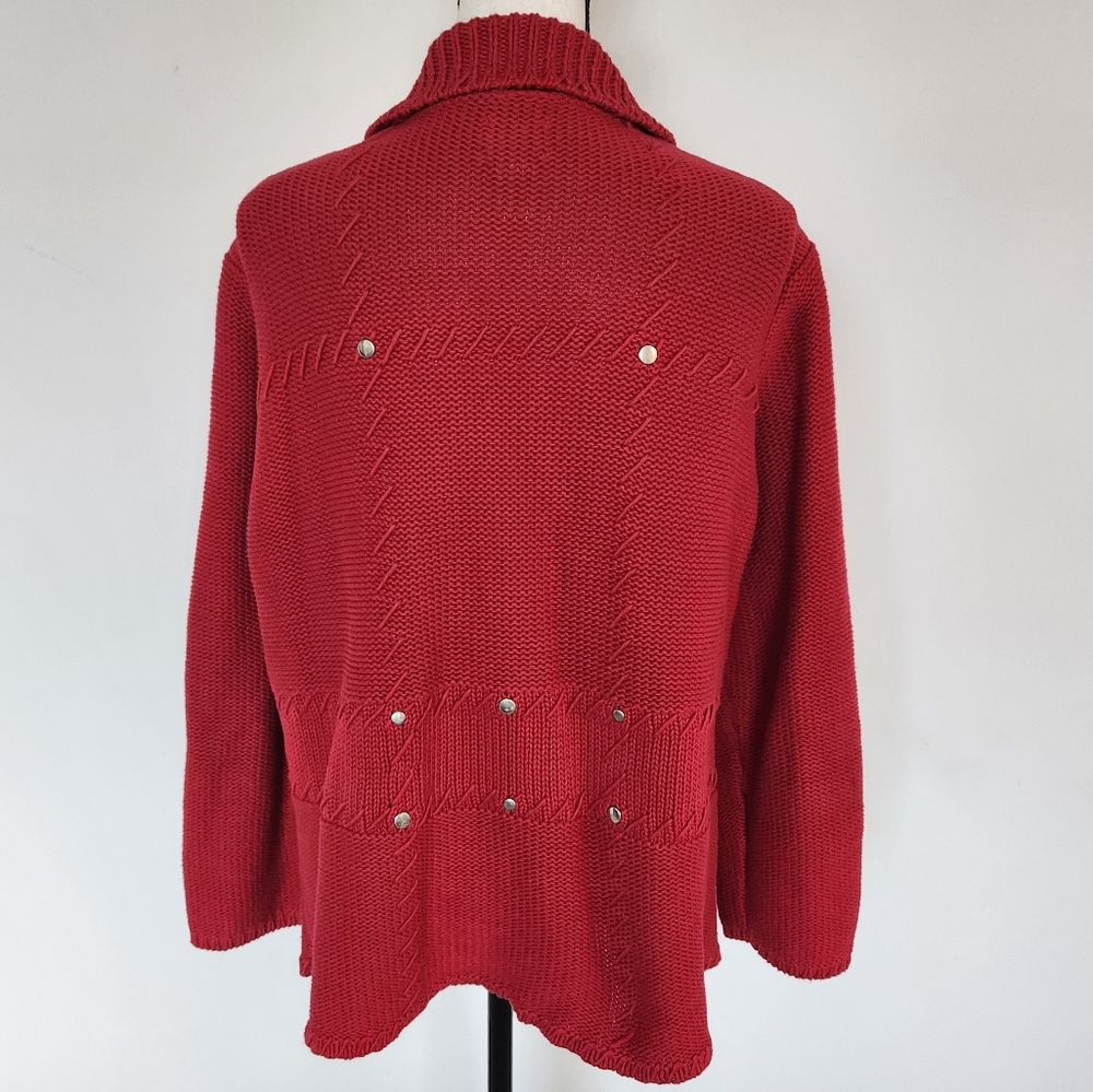 Chico's Cardigan Sweater Chunky Heavy Warm Red Rivet Big Buttons Large/ 3 - Picture 7 of 14